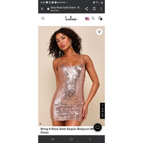 Lulu's Rosegold Sequin Bodycon Fully Lined Medium Dress - Picture 1 of 8